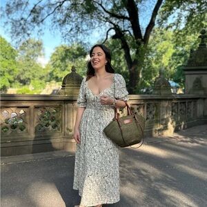 Hill House Ophelia Dress - Sand Basketweave Vine Print